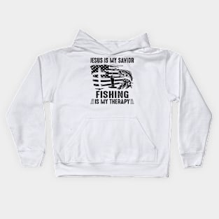 Jesus Is My Savior Fishing Is My Therapy Kids Hoodie